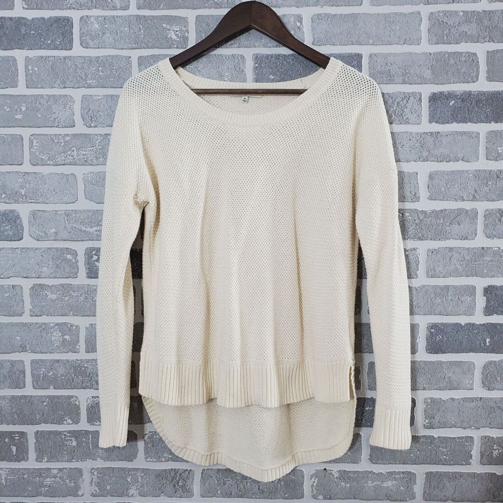 Madewell Lagenlook Sweater Women's M Cream‎ Chronicle Knit Pullover Hi Lo Hem